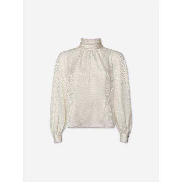 NEW FRAME foldover mock neck blouse in off white - Picture 4 of 4